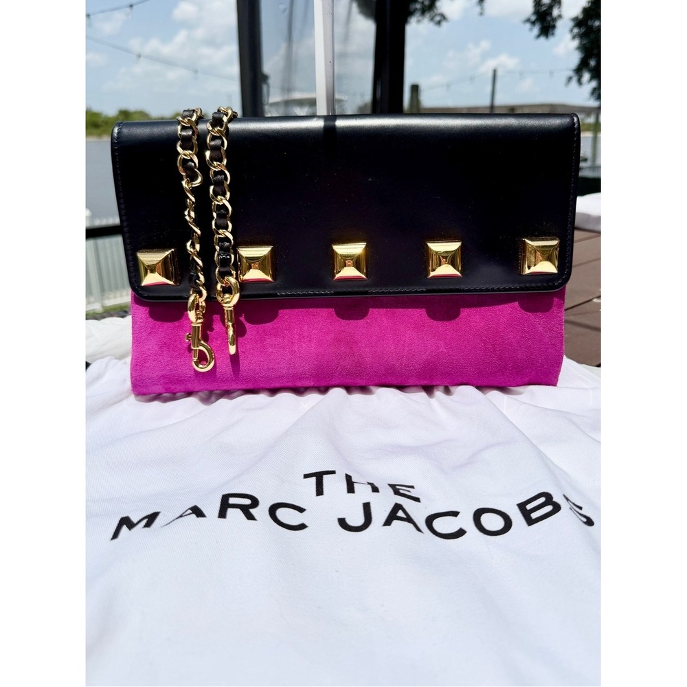 Marc Jacobs Vintage Pink Suede Montana Studded Crossbody Clutch Bag